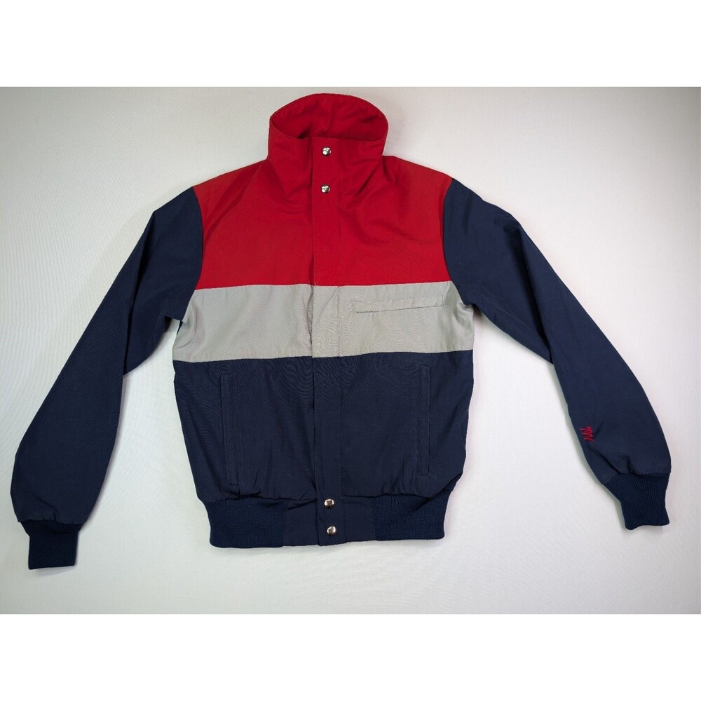 Vtg 90s NILS Ski Jacket Mens Small Red Navy Gray Colorblock Retro Poly-Cotton